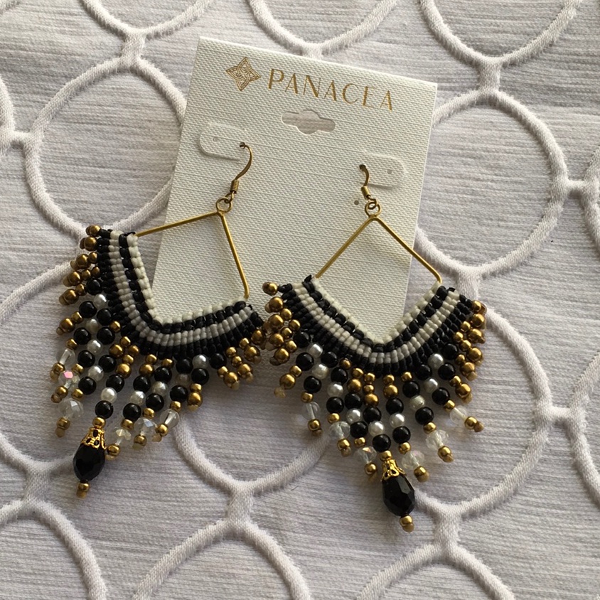 Panacea Black White Gold Rope Earrings Nwt 26$
